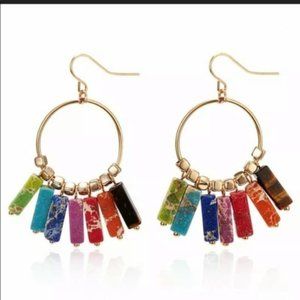 7 Chakra Healing Natural Stone Gold Hoop Earrings
